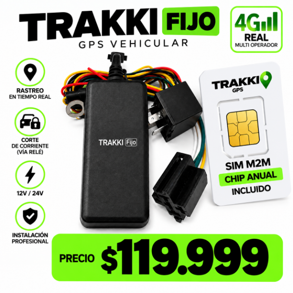 Producto - GPS TRAKKI FIJO 4G Vehicular + corta corriente+ SIM anual - 1