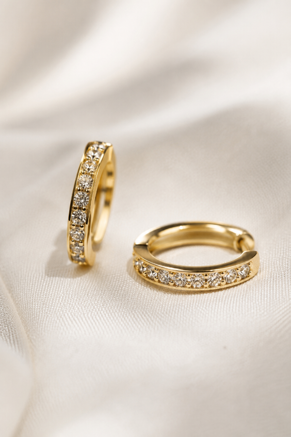 Producto - Aros argollas con piedras oro 18k