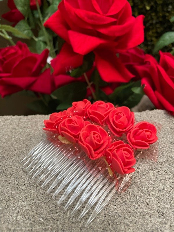 Producto - Par peinetas flores rojo