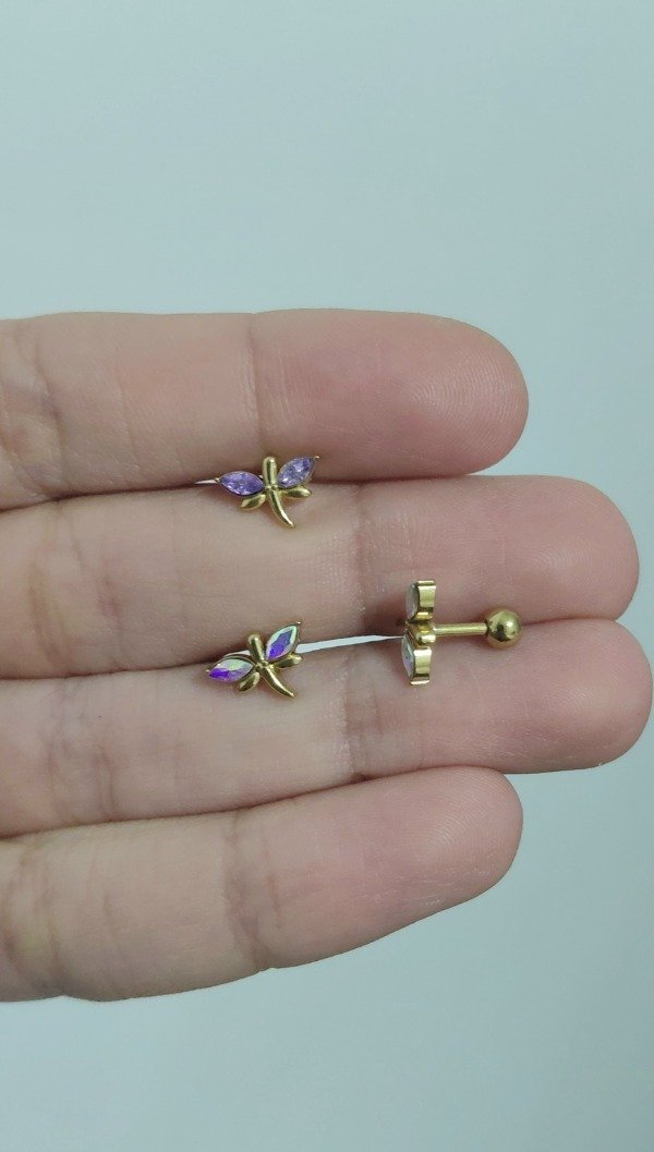 Producto - Piercing de Acero Dorado Helix Libélula Color (unidad)