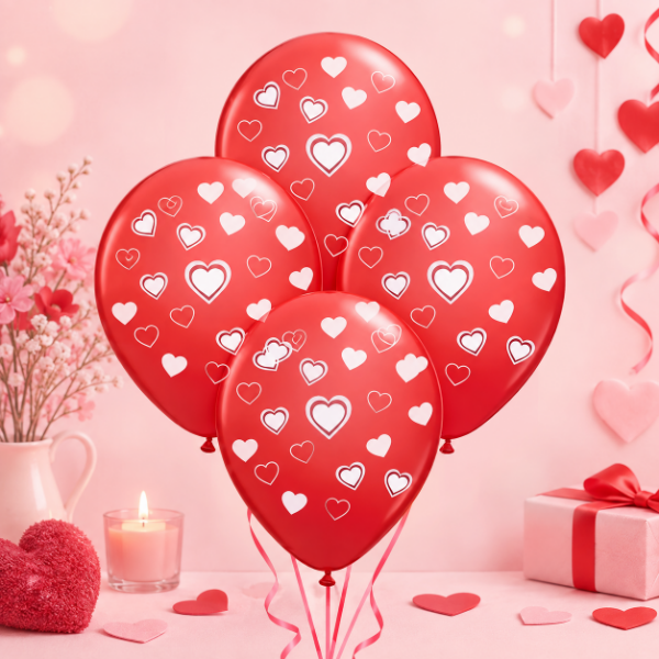 Producto - Set Globos látex rojos con corazones blancos x 10 unidades - 1