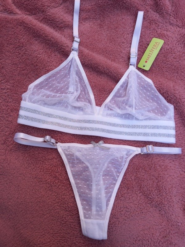 Bralette c/ microtul y brillitos blanco t.90