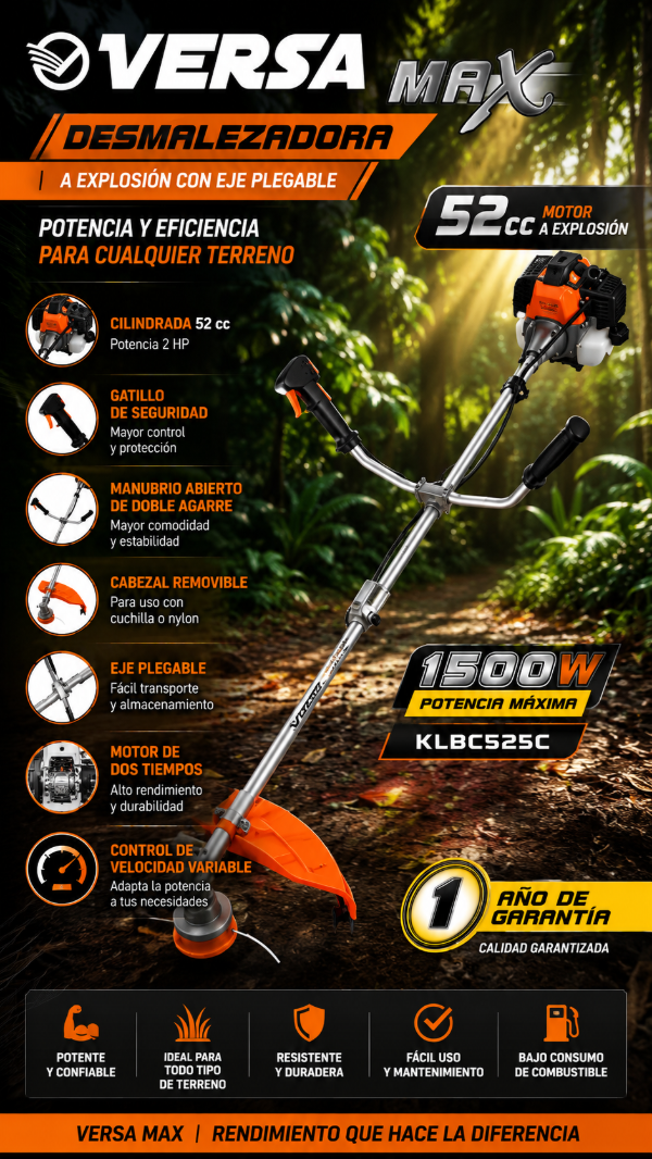 Producto - DESMALEZADORA A EXPLOSION 52CC CON EJE PLEGABLE VERSA MAX KLBC525C