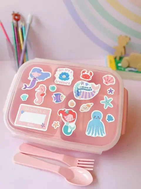 Producto - Lunchera con divisiones Bajo el mar + cubiertos + stickers