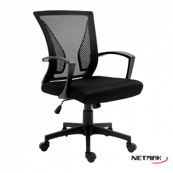 Producto - Silla oficina -apoyabrazos -5 ruedas -respaldo y asiento de tela mesh-ergonomica
