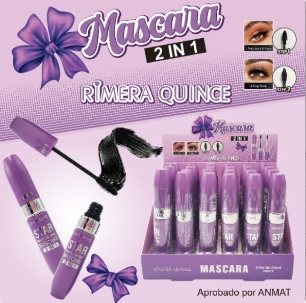 Producto - MASCARA 2 EN 1 VIOLETA STAR PROF - RIMERA QUINCE - CAJA DE 24 UNIDADES