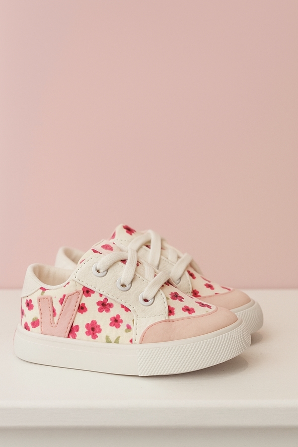 Producto - A 125 Zapatilla Gabardina estampada apliques en ecocuero