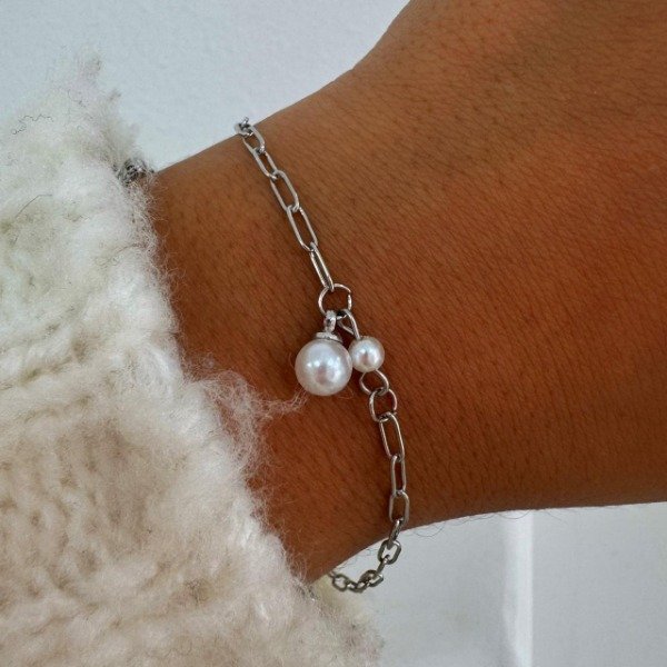 Producto - PULSERA ACERO LINK CON DIJE PERLAS COLGANTES