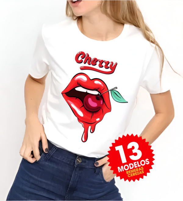Producto - Plantillas Remeras Cerezas Cherry Mujer DTF Sublimar #R206