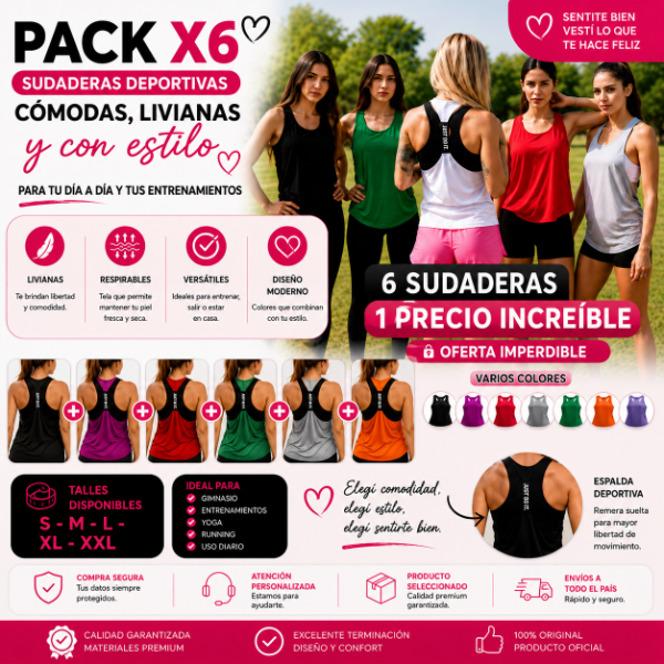 Producto - Pack x6 Sudaderas Deportivas Mujer Cómodas y Versátiles - Uso Diario y Gym