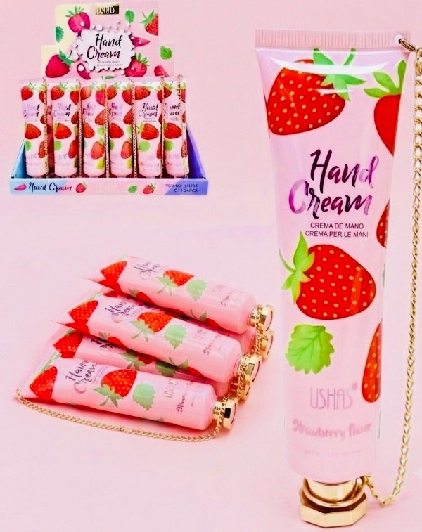 Producto - Crema de manos USHAS de frutilla 50ml con cadenita