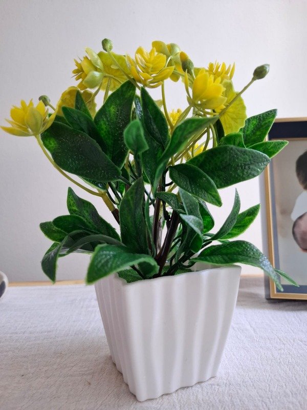 Producto - MACETA BLANCA FLORES DE COLORES