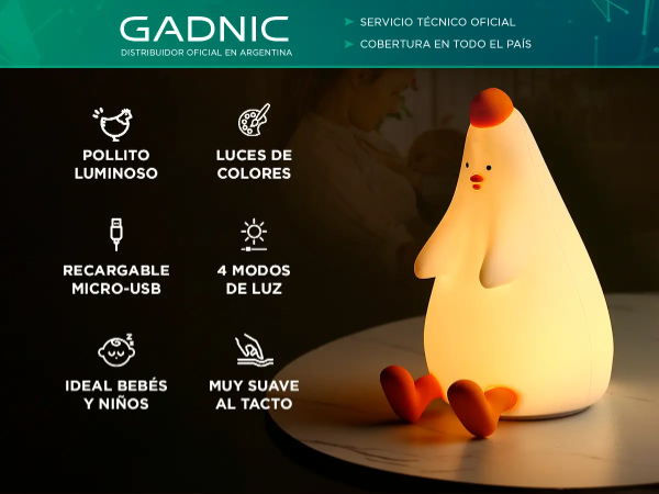 Producto - Lámpara Infantil De Pollito Heihei Luz De Colores -Gadnic (Luzeme32) - 0