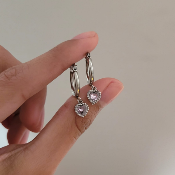 Producto - Argollas corazón cubic rosa