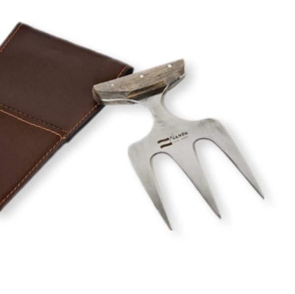 Producto - Tridente asador (Mediano) cabo madera, acero inox largo total 15,5 cm