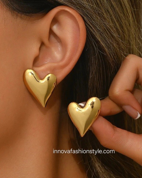 Producto - Aros de Acero Dorado Corazón Roma Joyas y Tendencia - 0