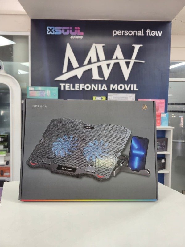 Producto - Base Gamer p/ Notebook con Soporte p/ Celular Doble cooler Netmak NM-N134