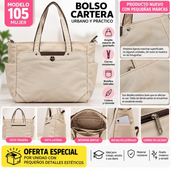 Producto - Bolso Mujer Modelo 105 crema producto nuevas con pequeñas manchas como la foto