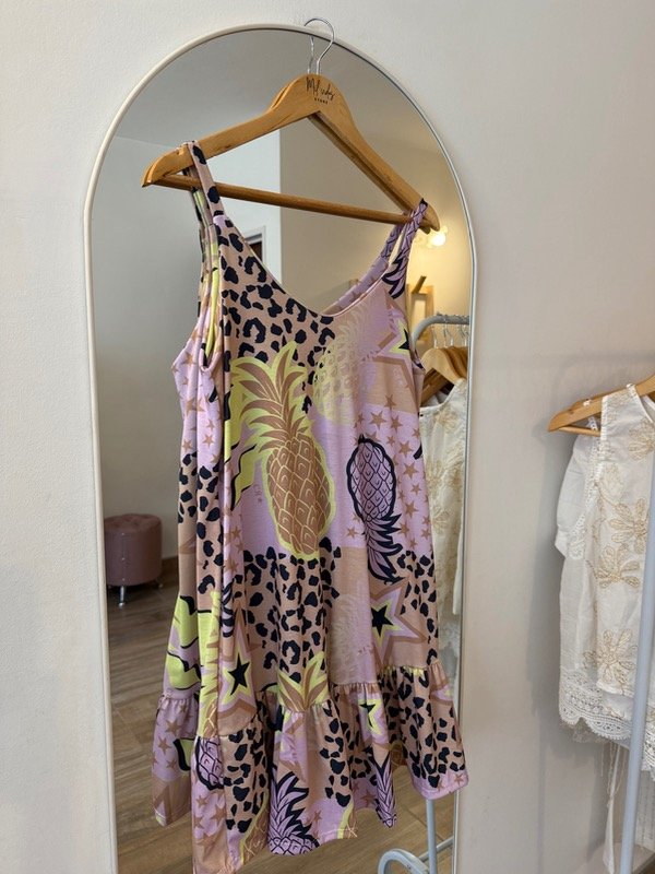 Producto - Vestido corto Calu algodón lima-lila