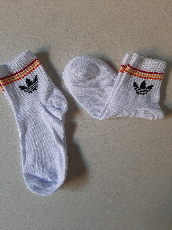 Producto - Soquete alto adulto - Adidas blanco rayas naranja amarillo