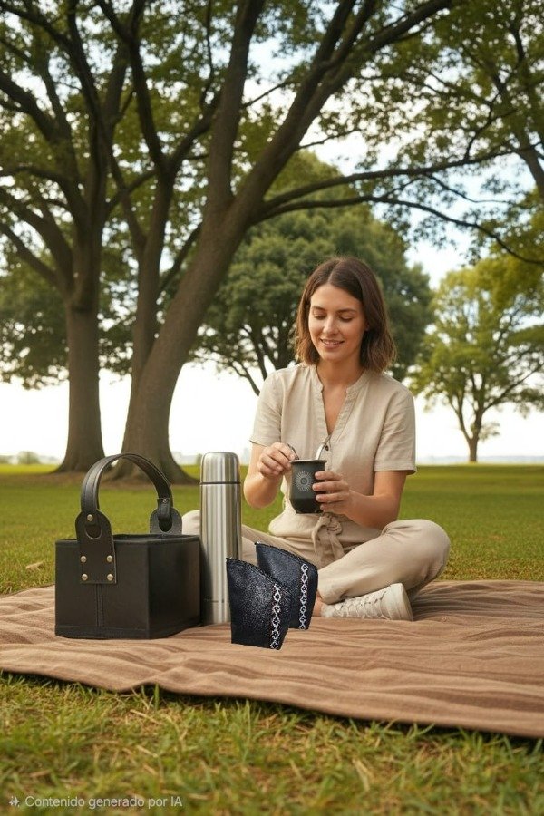 Producto - SET MATERO CON TERMO, YERBERA Y AZUCARERA  , MATE DE ACERO, BOMBILLA Y CANASTO