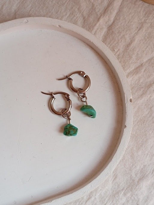 Producto - Argollas piedra TURQUESA - Acero quirúrgico