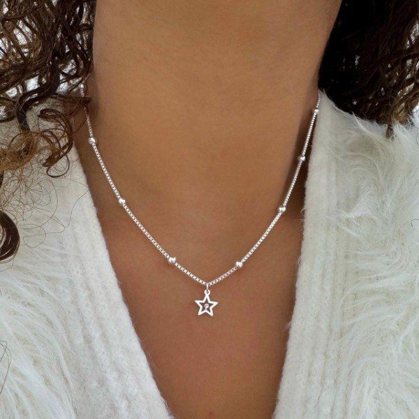 Producto - CONJUNTO BLANCO VENECIANA CON ESFERAS Y DIJE ESTRELLITA CALADA