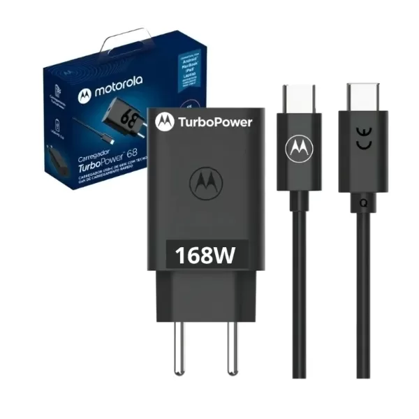 Producto - CARGADOR TURBO MOTOROLA RAPIDO RANURA USB C/CABLE TIPO C 220V 168W