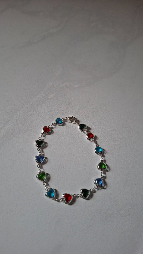 Producto - Pulsera de acero blanco corazones de colores