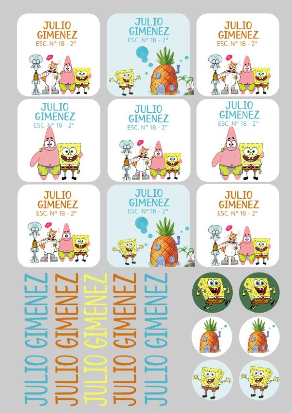 Producto - Etiquetas escolares "Bob esponja"