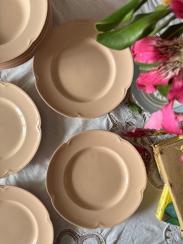 Producto - 6 Platos playos de loza inglesa Johnson bros rosa