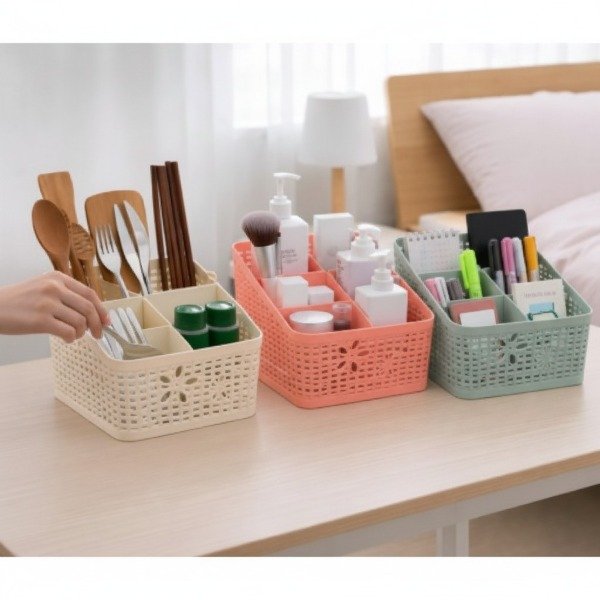 Producto - ORGANIZADOR CALADO 5 DIVISIONES TIPO CANASTA CON FLORES 20X14CM - 0