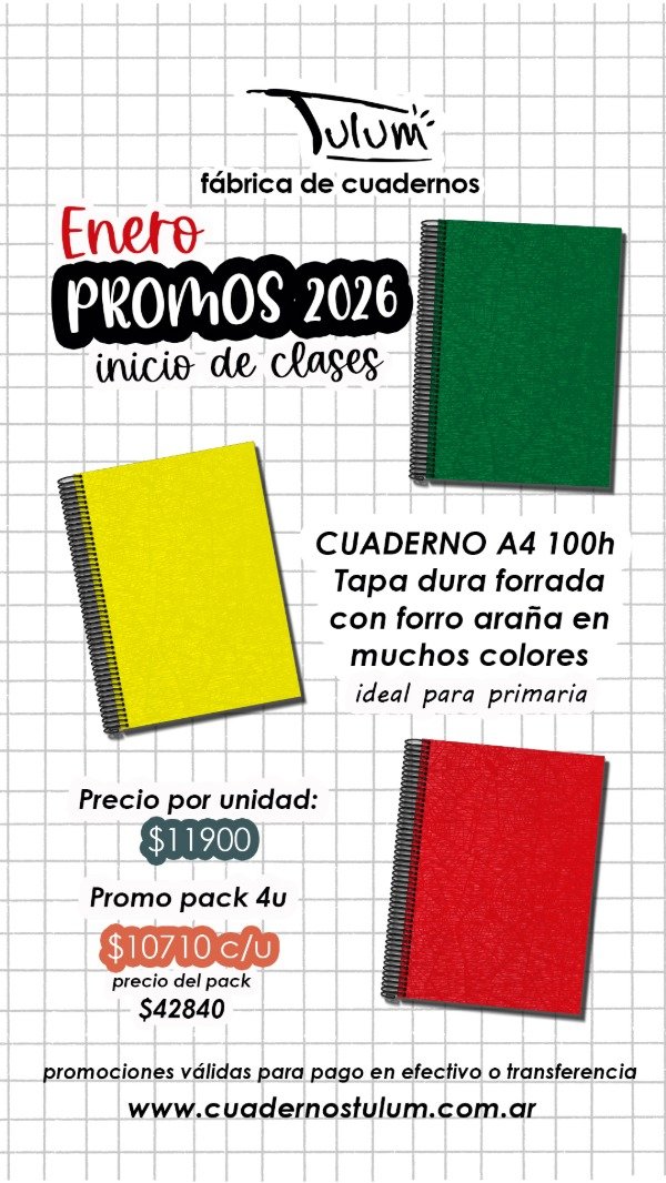 Producto - PROMO ENERO PACK x4 Cuaderno A4 tapa dura de colores 100h LEER DESCRIPCIÓN!