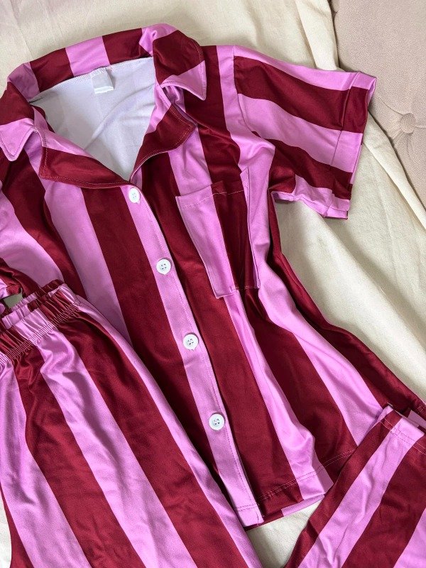 Producto - Camisero Rayas Bordo Rosa