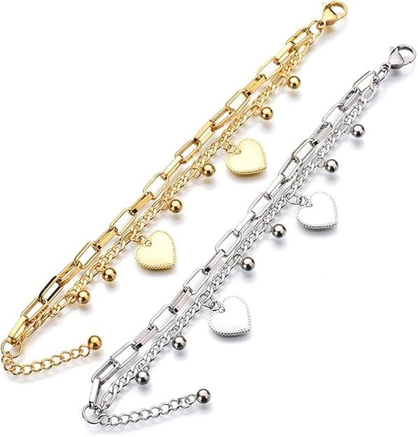 Producto - Pulsera de acero inoxidable 316L con dijes de corazón y boliitas - 4