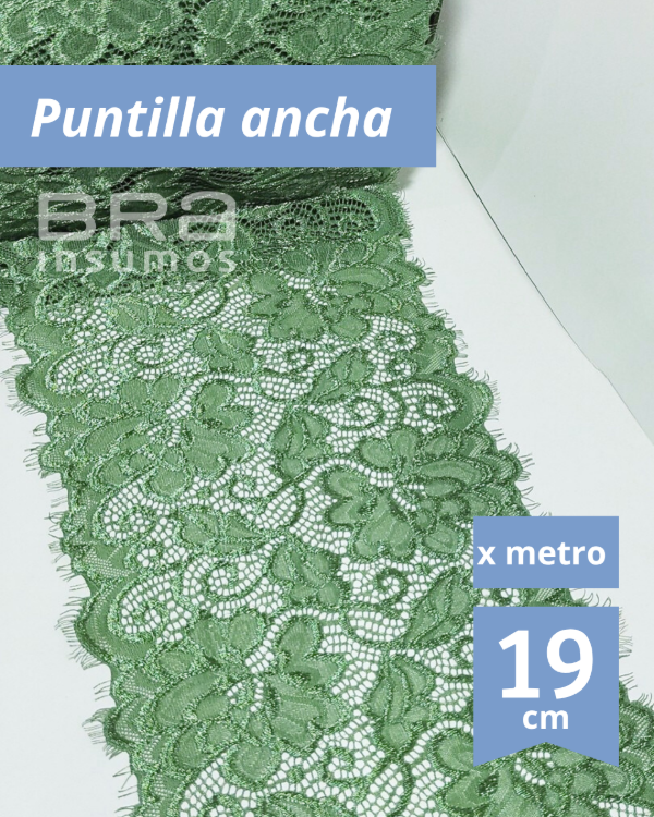 Producto - [P28] Puntilla Elastizada con Pelitos 19 cm - Verde (x Metro)