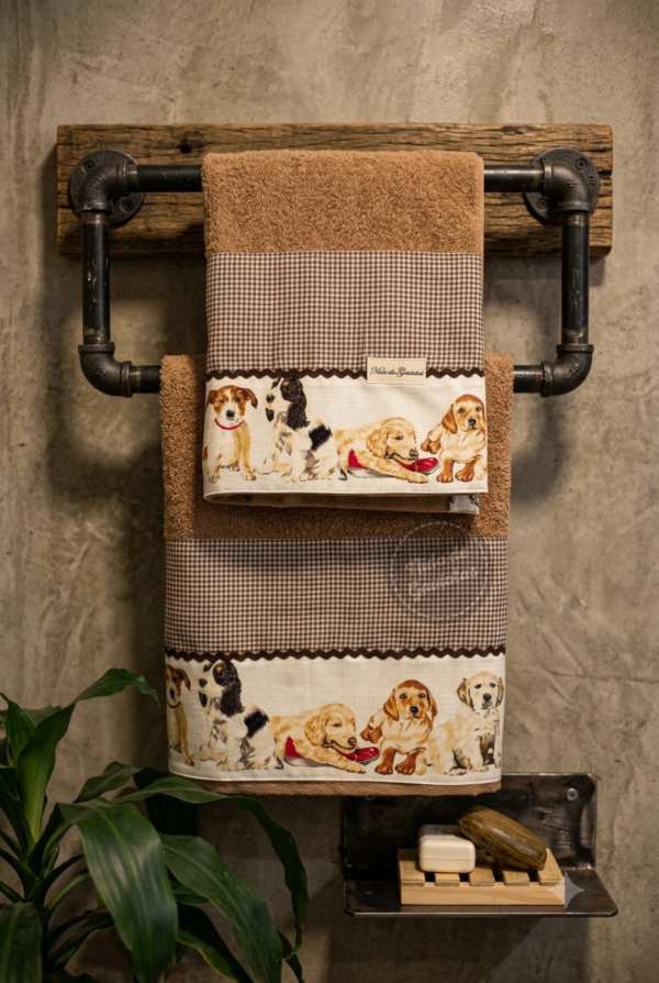 Producto - JUEGO DE TOALLA Y TOALLON CON IMAGEN DE PERRITOS "PERRITOS VICHY" - 0