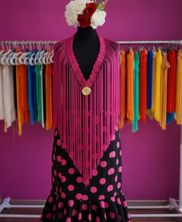 Producto - Tira De Flecos Para Escote Recta 100 Cm Fucsia