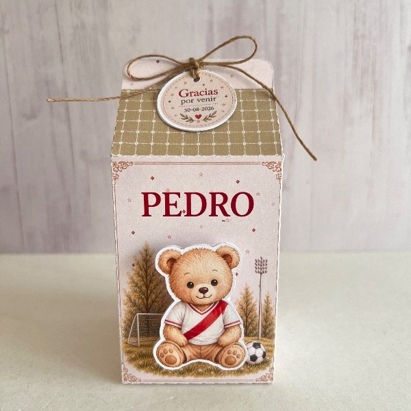 Producto - 5 Cajas Milk box 3D Osito futbol - 0