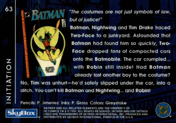 Producto - 1994 SkyBox Batman #63 - A Lonely Place of Dying, Initiation - 1