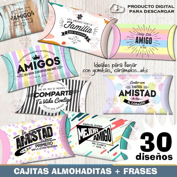 Producto - Kit Imprimible Cajas Almohadita Dia Del Amigo Editable