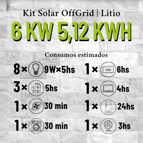 Producto - Kit OffGrid LITIO 6kW con 5,12 kWH x Dia MPPT - 1