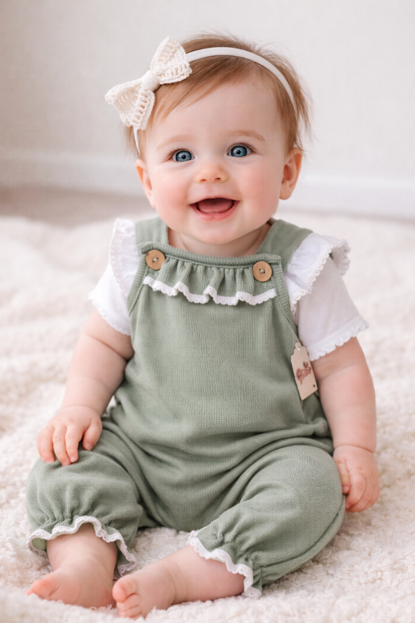 Producto - Jardinero Ámbar Con Volados más Moño Bebas