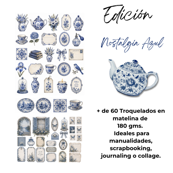 Producto - SET CREATIVO Nostalgia Azul. Ideal para scrapbook, collage o journaling - 3