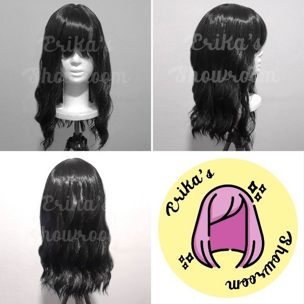 Producto - Peluca corta bucles con flequillo negro 1