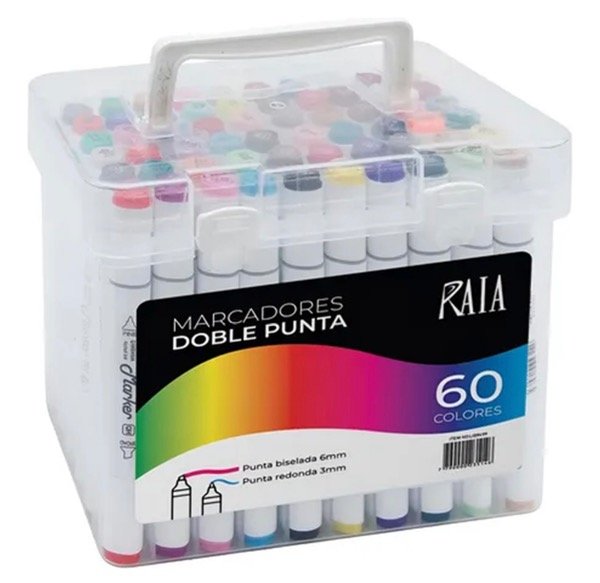 Producto - Marcadores doble punta x 60 unidades con estuche plástico
