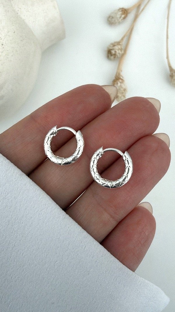 Producto - Argollas finas textu 1,3cm ACERO BLANCO