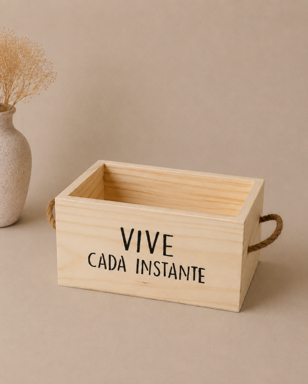 Producto - cajón en madera con manijas de yute: vive color manteca
