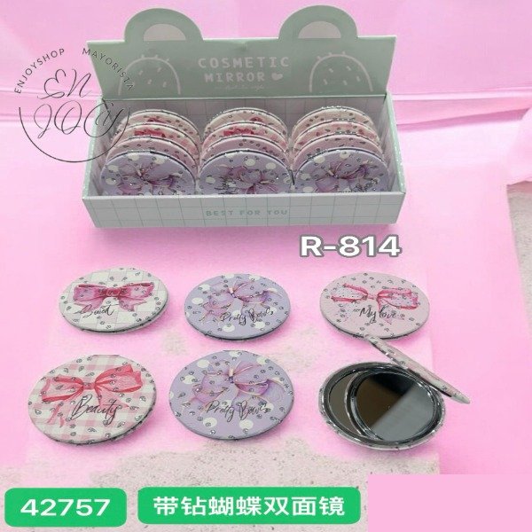 Producto - CAJA X12 Espejo Doble Redondo Portátil CON BRILLOS 42757 R814