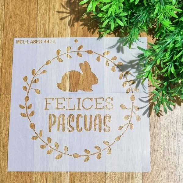 Producto - St 4473 de 20x20 cm Stencil  Rosca Felices Pascuas